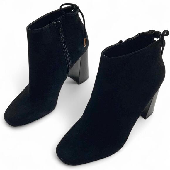 NIB INC Sz 5 Black Suede Heeled Boots - Picture 1 of 15